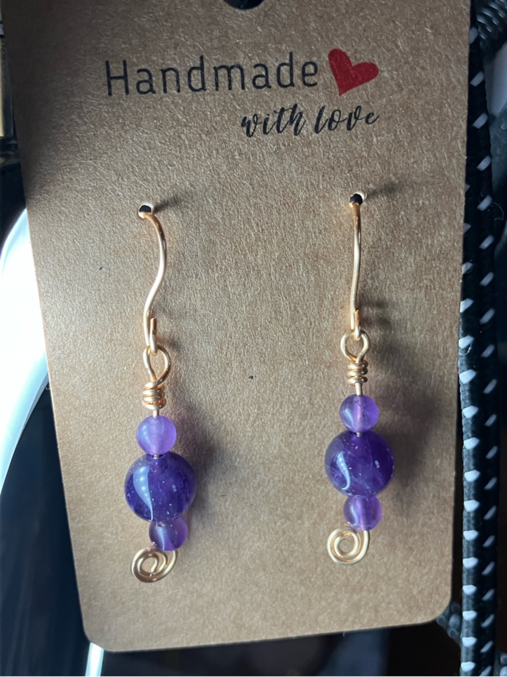 Handmade 14kGold-plated copper Amethyst Drop Earrings — Purple
